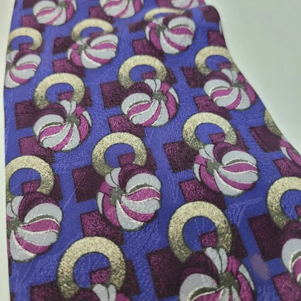 Geoffrey Beene, Blue/Gold/Gray/Red Silk Tie‎